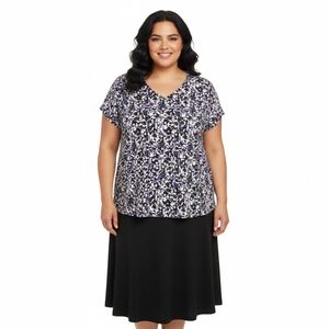 Simply Vera Vera Wang NWT Floral Print Layered V-Neck Top - Size 1X